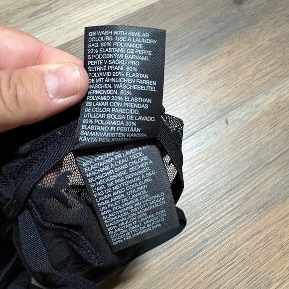 & Other Stories 6 Lace Triangle Bra Mesh Black Sheer Dolphin Adjustable Strap - Picture 10 of 10